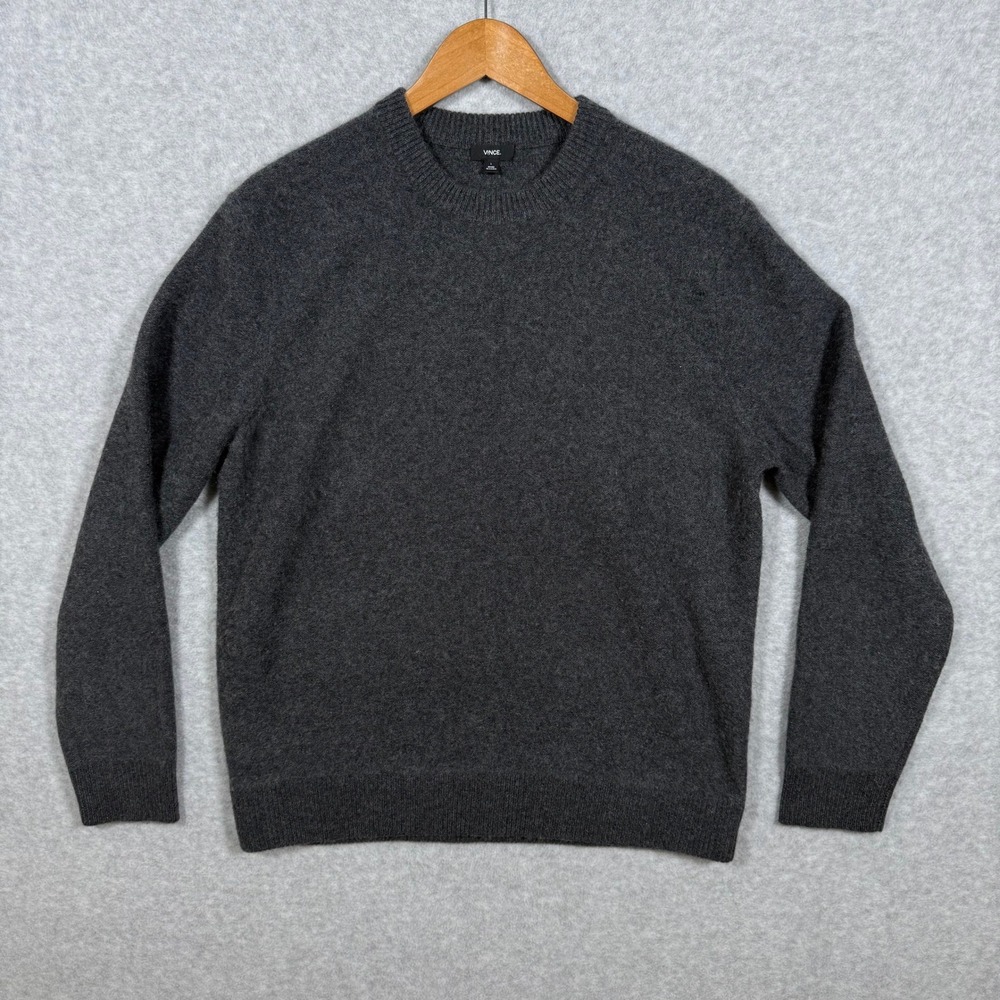 Vince Mens 100% Cashmere Crewneck Sweater Charcoal Gray Large Raglan Knit 1338